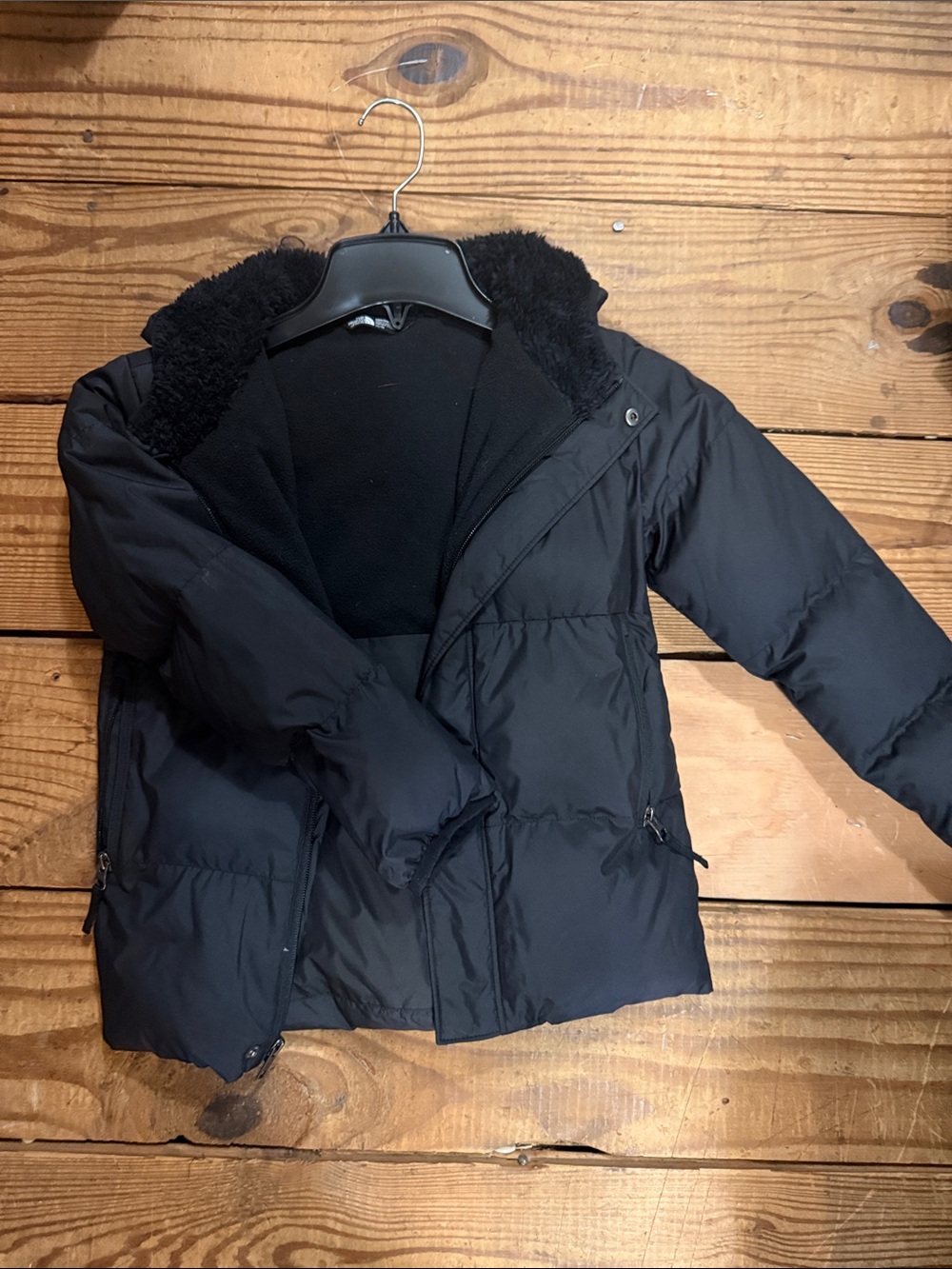The North Face Kids Black Puffer Jacket with Faux Sherpa Collar